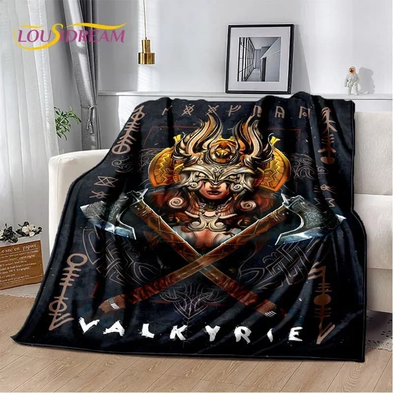 Coperta 3D Viking Odin Valhalla con cartoni animati della mitologia nordica, morbida coperta per casa, camera da letto, divano, picnic, ufficio, copertura da viaggio