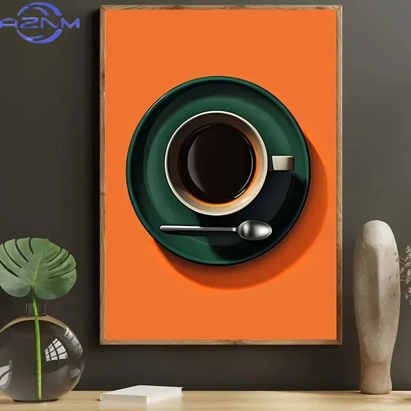 AZNM Chic Espresso Canvas Prints Bold Mid-century Bauhaus Kitchen Wall Art Poster for Modern Living Room Dormitory Kitchen Home