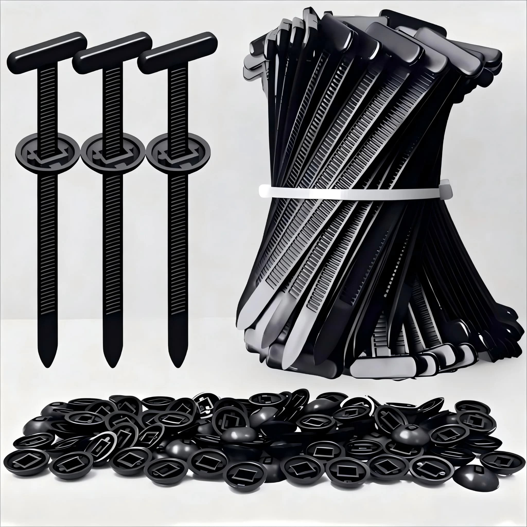 T Rivet Cable Tie Clips, Self-Locking Plastic Zip Tie Fasteners for Car Fender, Engine, Trunk Wire Management