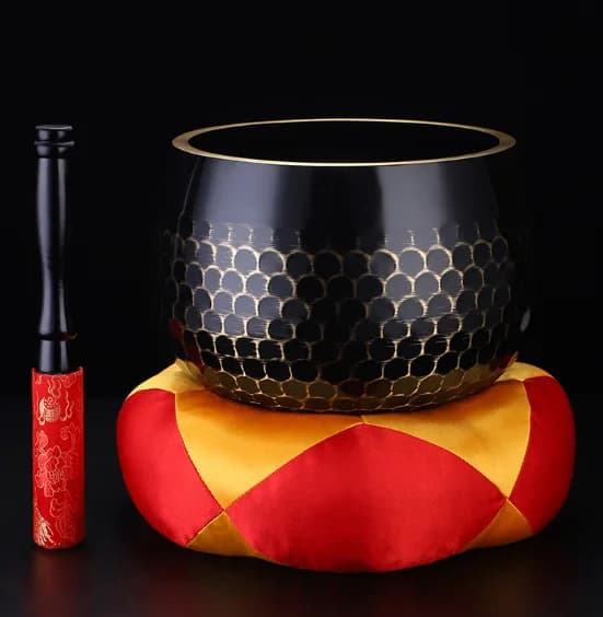 20 Inches Thickened Black Copper Chime Prayer Meditation Shiny Brass Buddhism Tibetan Singing Bowl with Mallet Cushion Healing