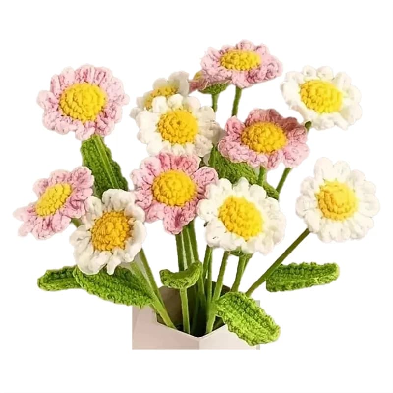 12PCS Handmade Daisy Crochet Yarn Hook Flower Knitted Bouquet Birthday Gift Home Decorations Party Wedding Decor Easy To Use Hig