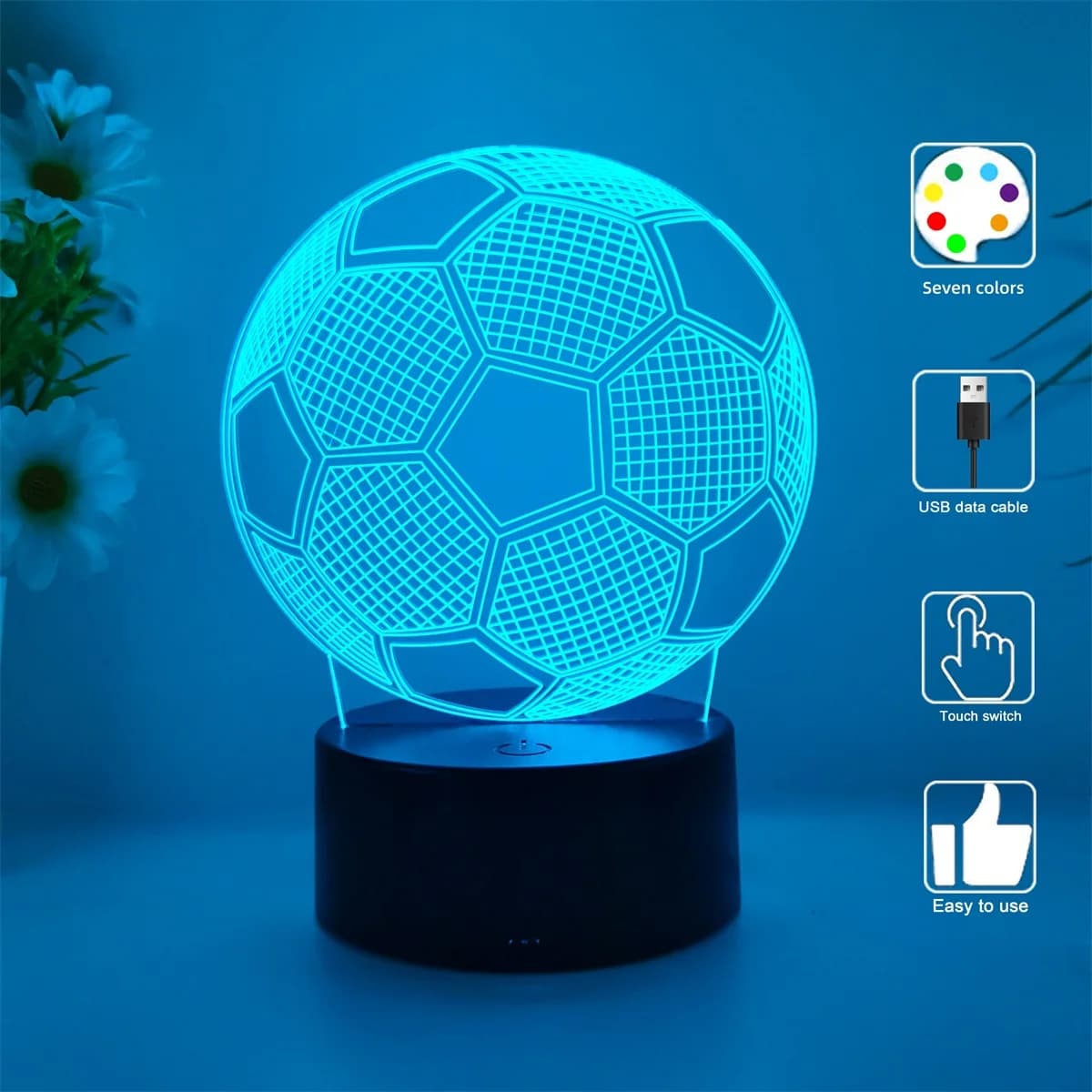 1 luce notturna 3D da calcio, festa del papà, lampada da tavolo regalo per le feste per la famiglia, luce d'atmosfera, luce per il sonno del compagno.