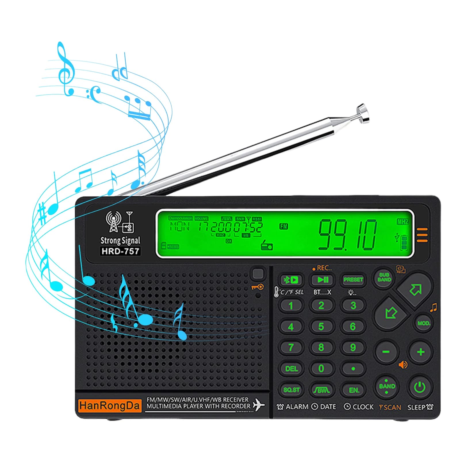 Radio Portatile con Controllo APP, Ricevitore Radio a Banda Completa, Batteria Ricaricabile da 2500mAh, Supporto BT, Scheda TF e Torcia per Casa e Esterni