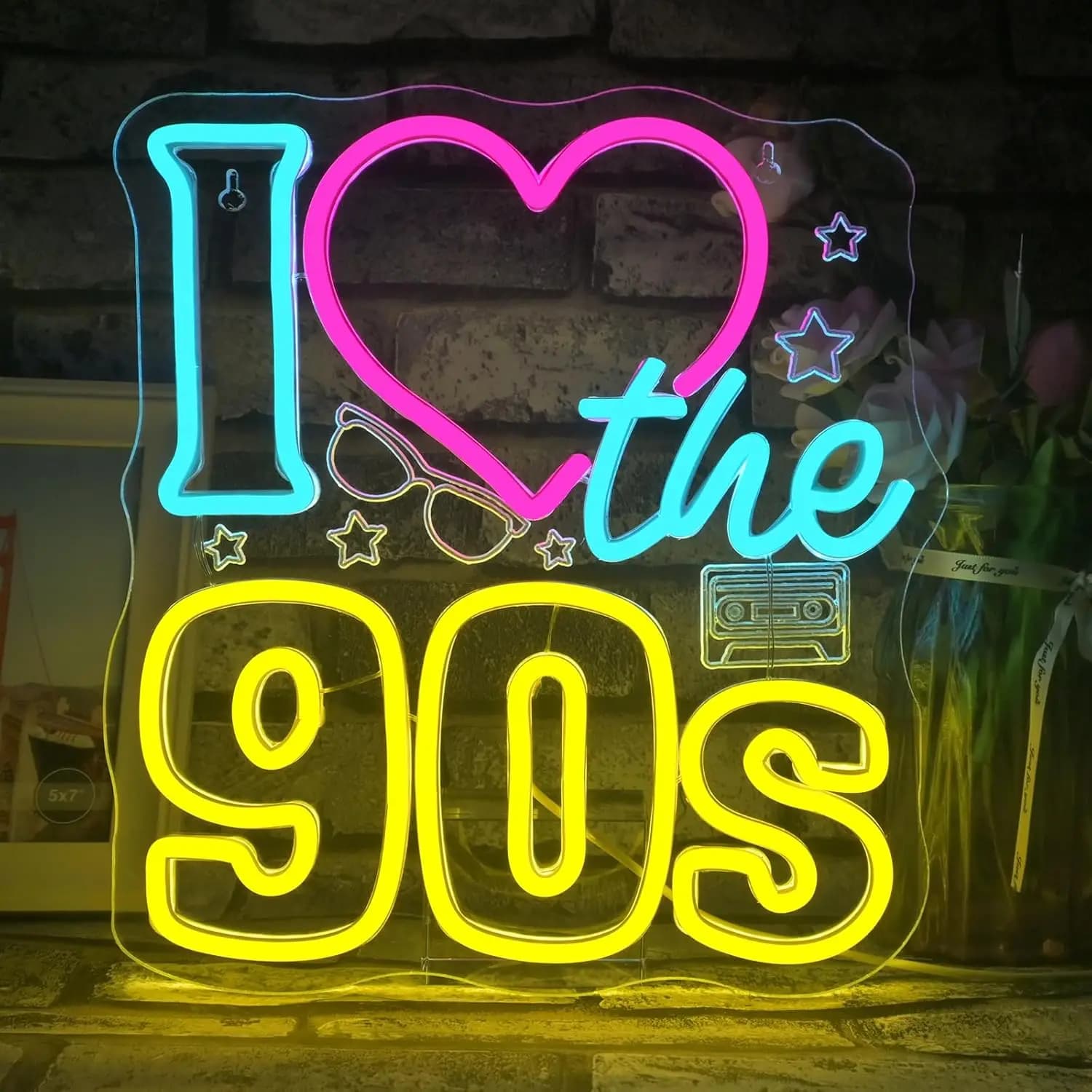 Insegna al Neon 'I Love The 90s' Dimmerabile, Luce LED Retro per Feste Anni '90, Bar, Live House, Decorazione Murale Retrò