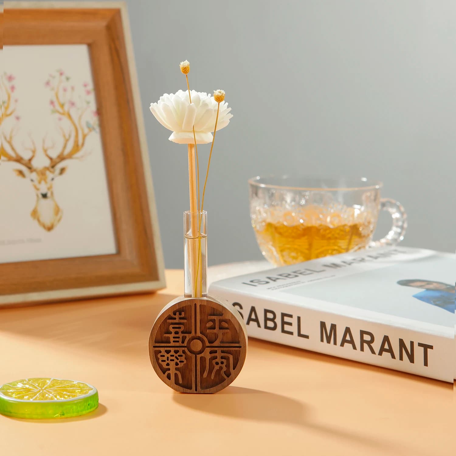 Wooden Home Fragrance Diffuser Bottle Party Gifts Glass Container Reed Diffuser Essential Oil Bottle Flower Diffusers Sticks