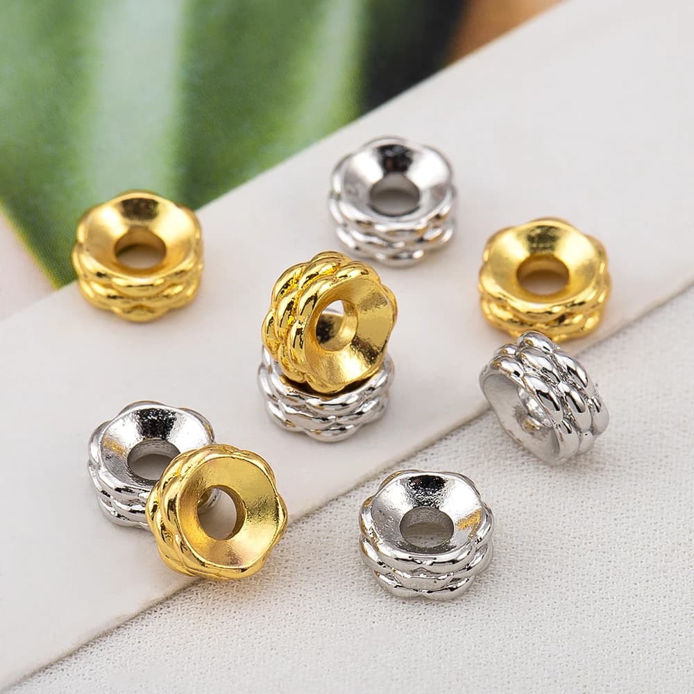 2/10Pcs 18K Gold Plated Copper Irregular Threaded Spacer Beads Loose Beads For Jewelry Making DIY Bracelet Necklace Accessories