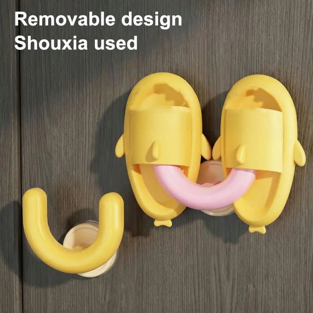 Porta Ciabatte da Bagno, Supporto per Ciabatte da Parete con Ventose, Ganci Adesivi Trasparenti Resistenti per Bagno