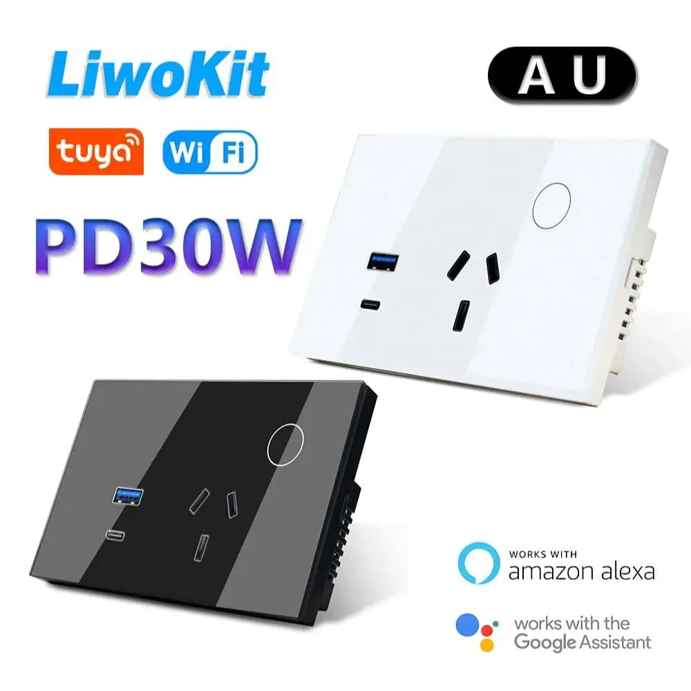 LiwoKit AU Tuya Presa a muro Wifi Spina WIFI intelligente USB TYPE-C PD 30W Presa Argentina Alimentazione Touch Remoto da Alexa Google Home