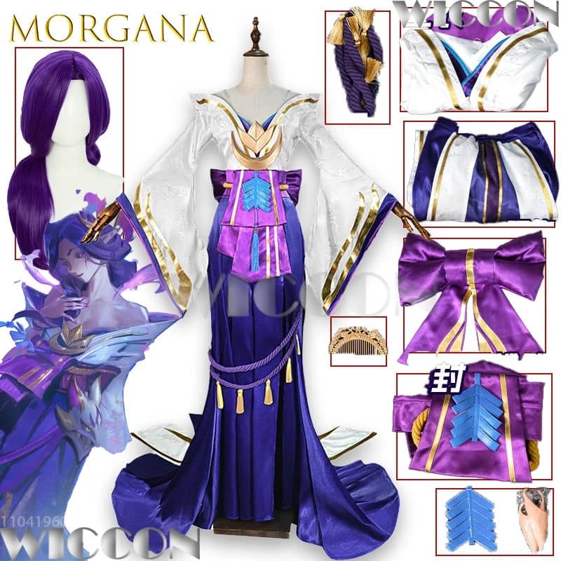 Spirit Blossom Morgana Costume Cosplay Anime Outfit Set completo Cosplay Donna Abito viola Halloween Sexy Party Comic Con Outfit Cos