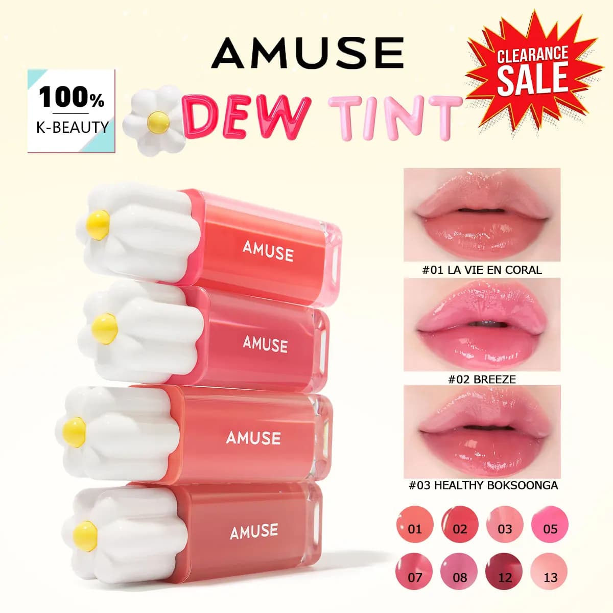 [Saldi] AMUSE DEW TINT, Texture Leggera e Idratante, Non Appiccicoso, Lucidalabbra e Idratante, Cosmetico Coreano, Trucco Coreano