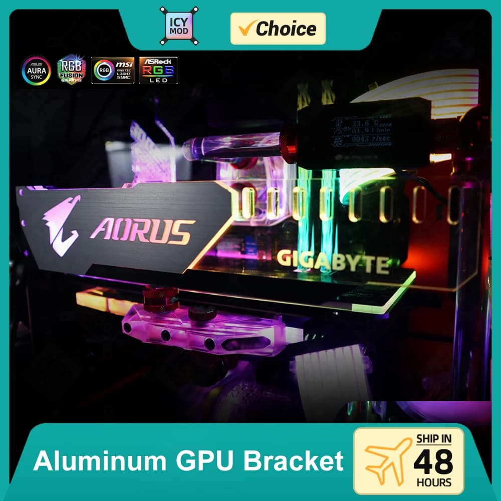 Staffa GPU in alluminio Aorus 5V3Pin Supporto VGA RGB MSI ROG NVIDIA A-RGB Supporto scheda video orizzontale Metallo AURA 12V