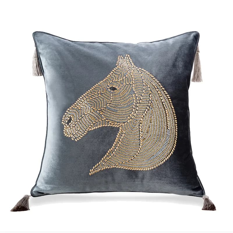 Pillow lining with horse head-shaped beads, velvet pillowcase with tassels, sofa decoration, home decor, fashion, decorative pillowcase 45x45cm