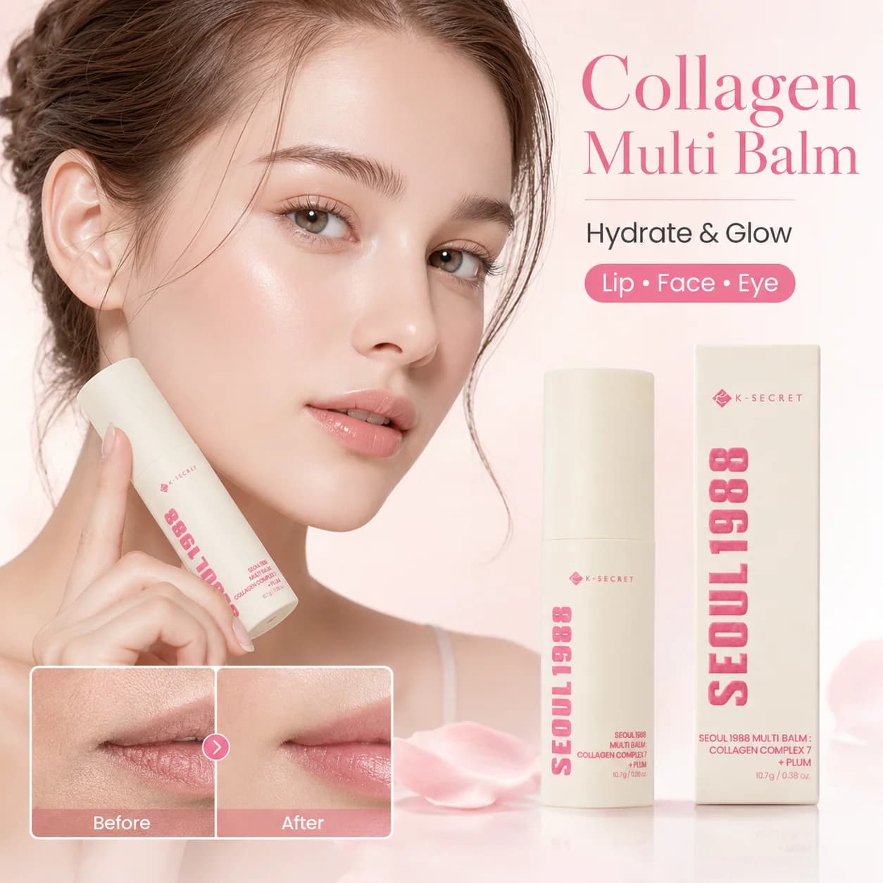 Collagen Multi Balm Stick Moisturizing Face Lip Eye Cream Portable Hydrating Skin Care for Dry Areas Daily Travel Makeup Use