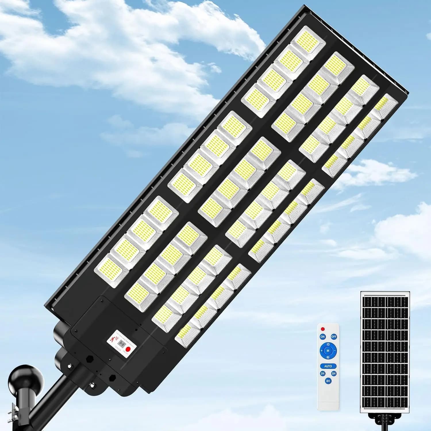 Lampioni Solari da Esterno 15000W, Impermeabili, Resistenti con Telecomando e Sensore di Movimento per Parcheggi, Cortili, Vialetti