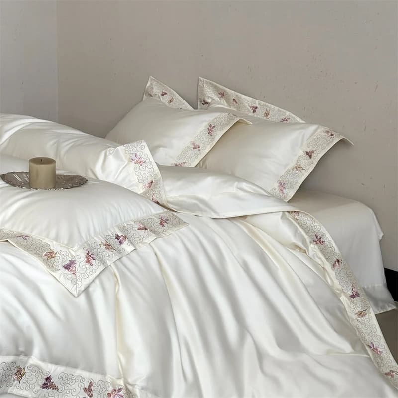 Luxury Embroidery Wide Edge Cream Bedding Set 1000TC Egyptian Cotton Soft Silky Duvet Cover Flat/Fitted Sheet Pillowcases 4Pcs