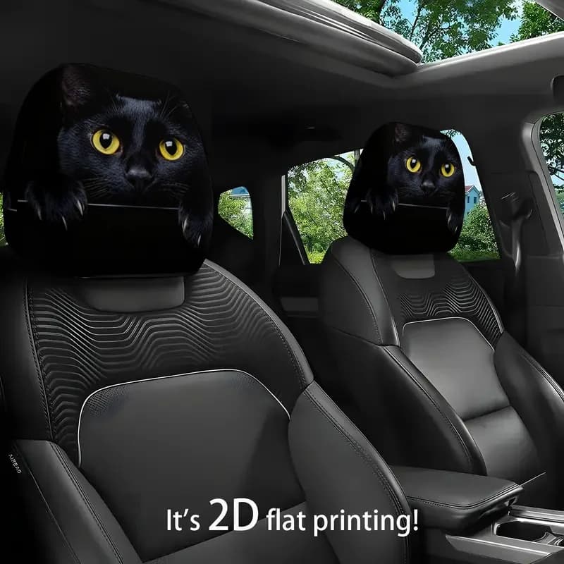 Coprisedile per auto con stampa di un gatto nero dagli occhi gialli, piatto 2D, adatto per viaggi/trasporto quotidiano/decorazione degli interni dell'auto
