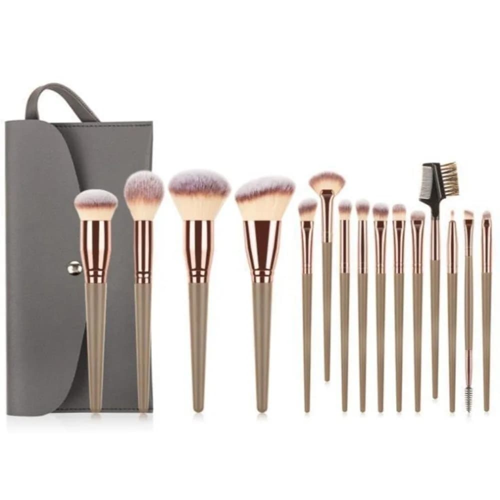 Set di 15 Pennelli per Trucco, Kit Cosmetico con Pennelli per Contorno, Sopracciglia, Bronzer e Ombretto per Donne