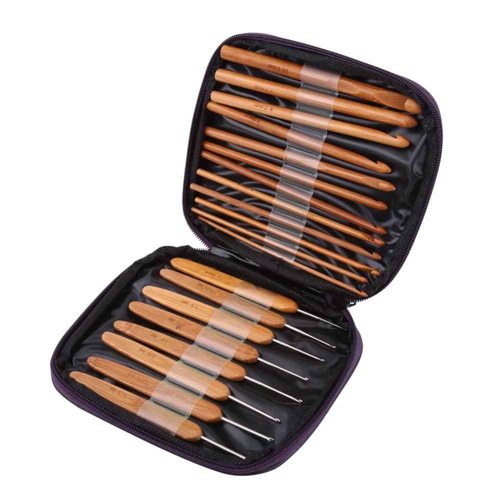 20pcs Carbonized Bamboo Bamboo Crochet Hooks Metal Tips Smooth Surface Crochet Hook Set Complete Set Storage Case