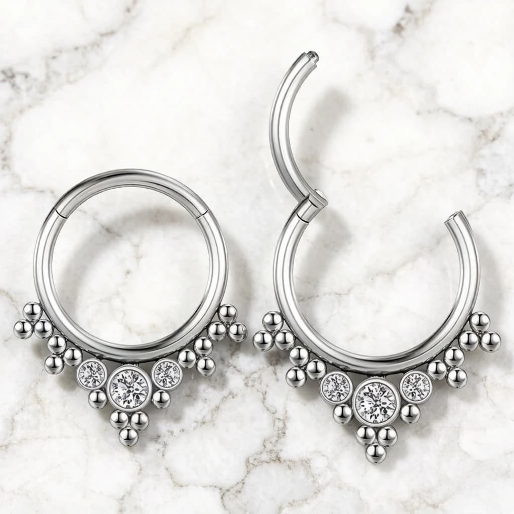 Piercing Septum in Titanio F136 con Perline per Cartilagine e Zirconi, Anello per Naso, Orecchini a Segmento Incernierati per Trago, Gioielli per il Corpo da Donna
