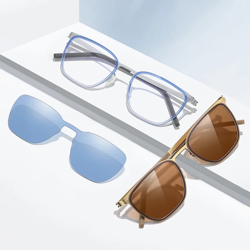 No Screw Stainless Steel 2 In 1 Men Square Hyperopia Polarized Clips Cover Sunglasses Set Women Anti Blue Light Reading Glasses