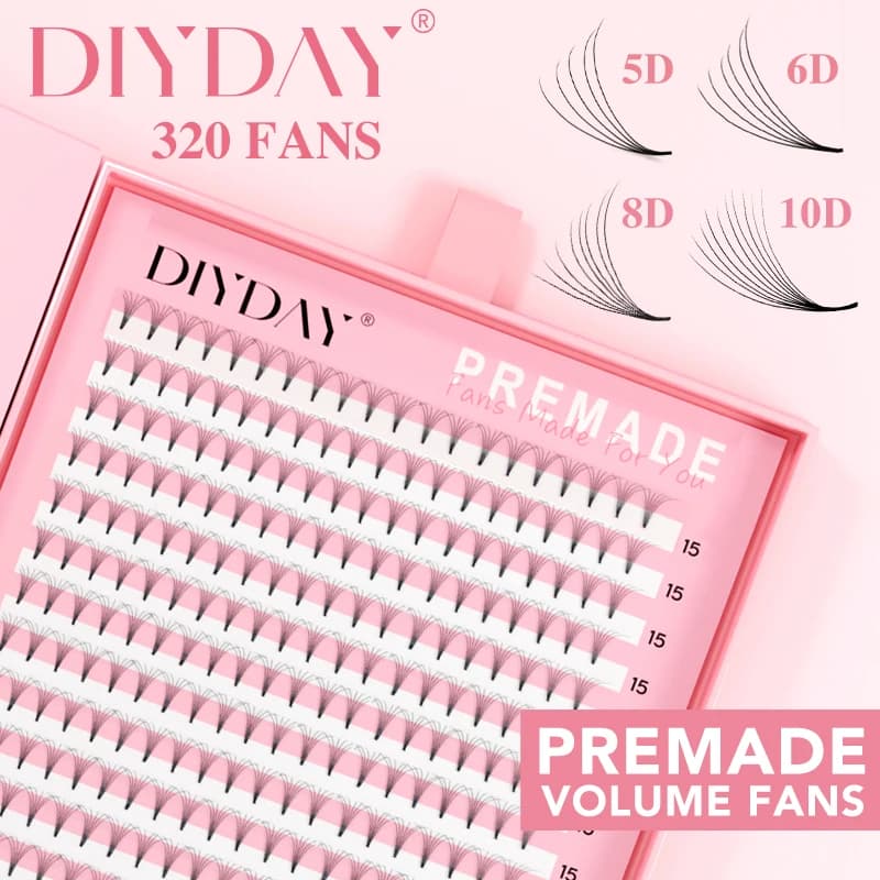 DIYDAY 320 Ciglia Finte Russe Preformate Volume 5D 6D 8D 10D con Base Sottile, Extension Ciglia Naturali Morbide e Voluminose