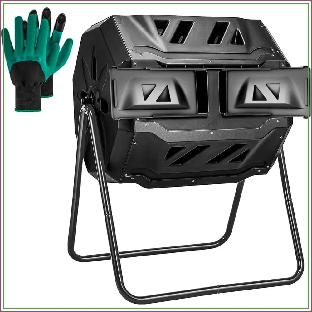 43 Gallon Dual Chamber Tumbling Composting Bin with Sliding Doors, Rotating Batch Composter for Garden Kitchen Yard