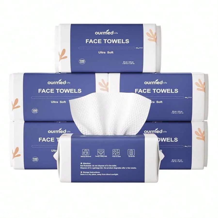 Salviette Viso Ourmed Life, Monouso per Pelli Sensibili, Panni Struccanti Senza Pelucchi, per Cura della Pelle e Pulizia Femminile, Salviette Asciutte, C