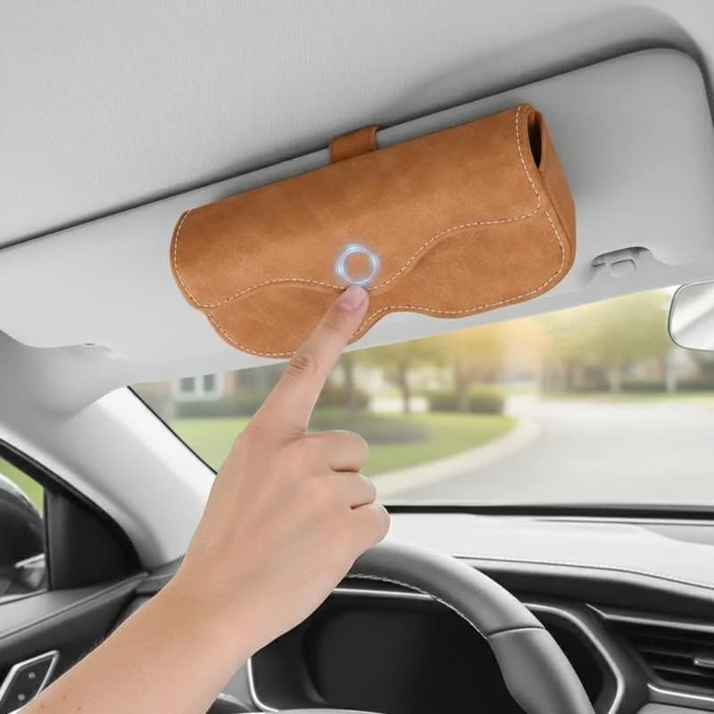 Auto Glasses Holder Suede Leather Car Eyeglass Case with Automatic Closing Anti Slip Design for Sun Visor Storage
