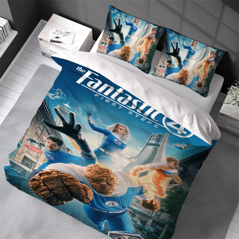 Set Copripiumino F-Fantastic 4 First S-Step, Biancheria da Letto in Cotone Morbido, Set 3 Pezzi, Regalo per Dormitorio Studentesco
