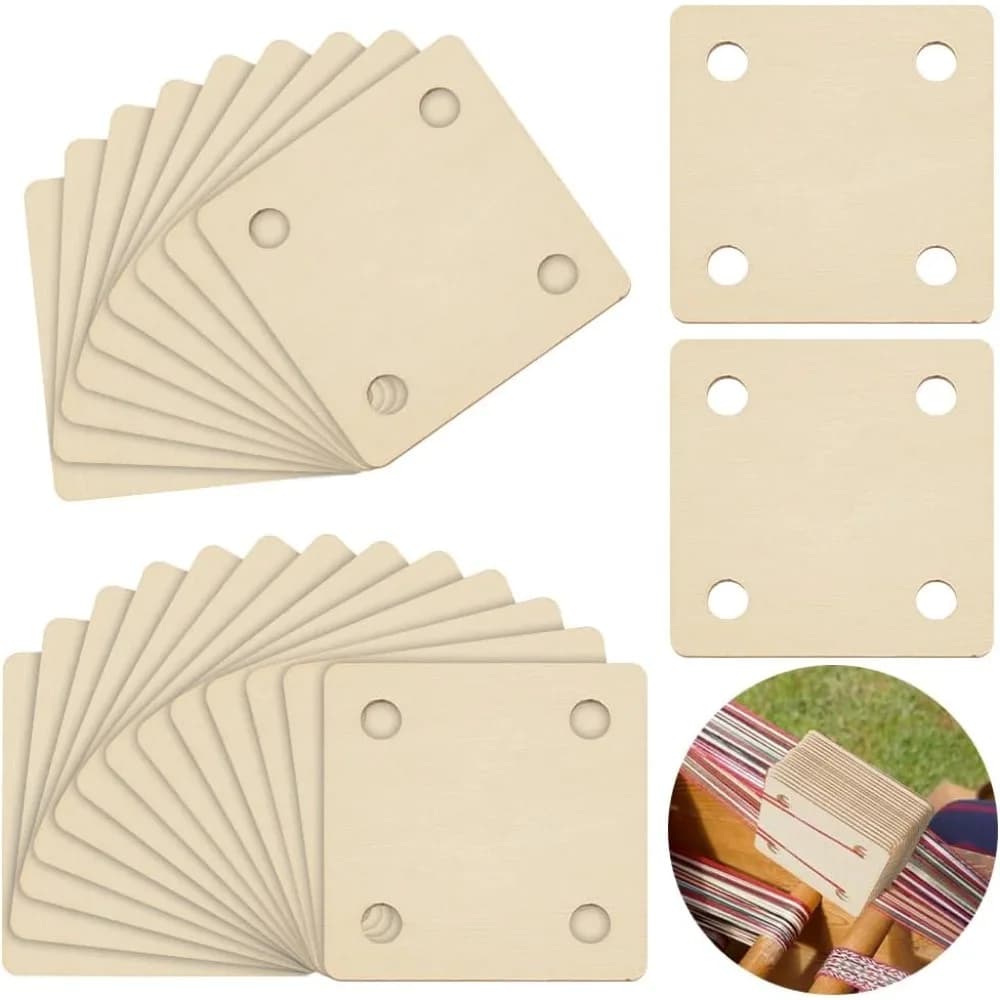24Pcs Weaving Cards 2.17x2.17Inch 4 Holes Square Loom Cards Wood Tablet Weaving Cards Handmade Weaving Tool Weaving