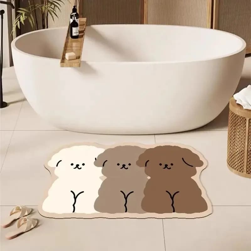 Tappeto da bagno VIKAMA a forma di simpatico cane, lavabile e ad asciugatura rapida, decorazione per bagno e doccia