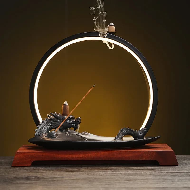 Porta bastoncini di incenso con riflusso Led Dragon Aromaterapia Ornamento Decorazioni per la casa Yoga + Coni aggiornati