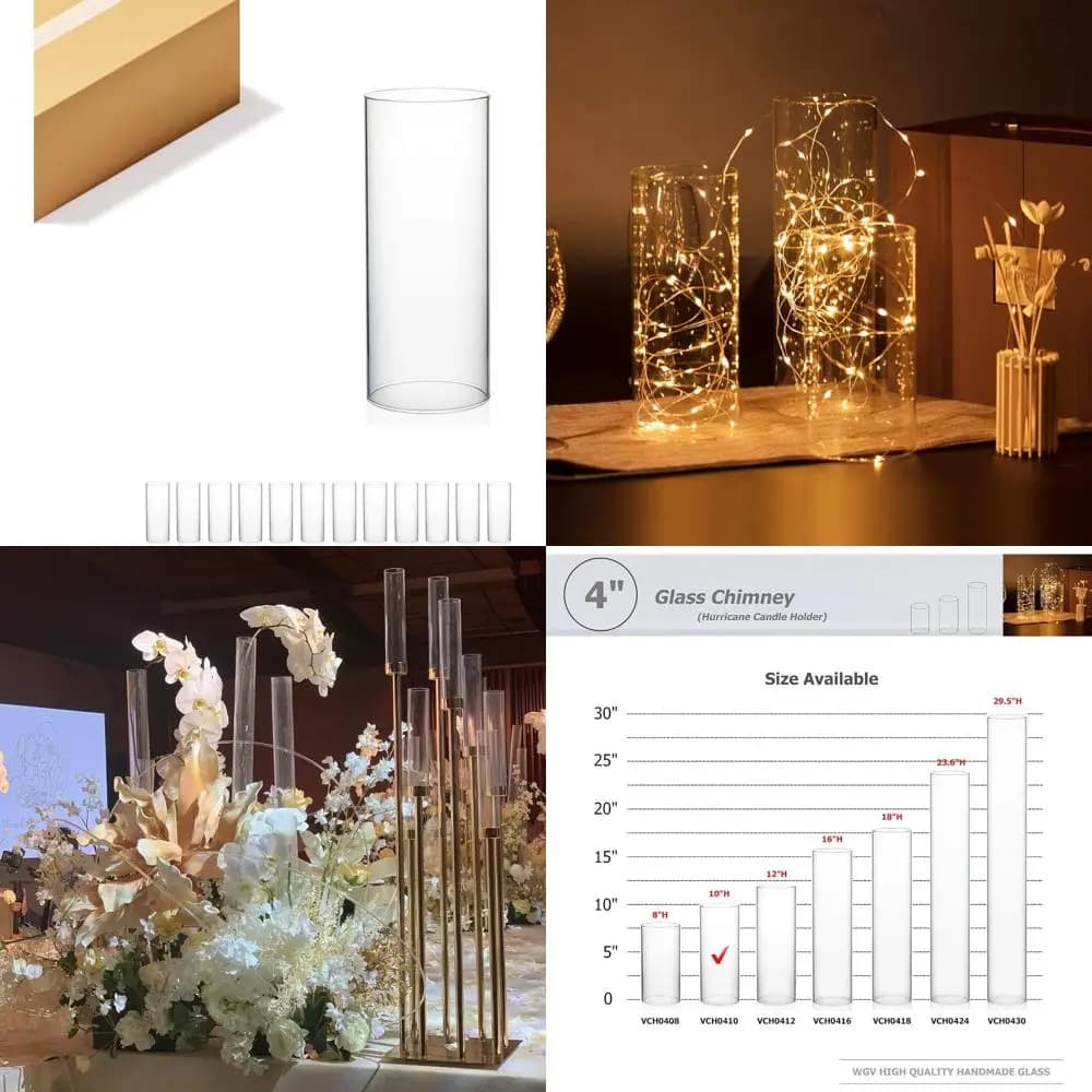 Hurricane candle holder in transparent glass, 4 diameters wide, 10 high, open cylinder with fireplace and lampshade, ideal for Open-E