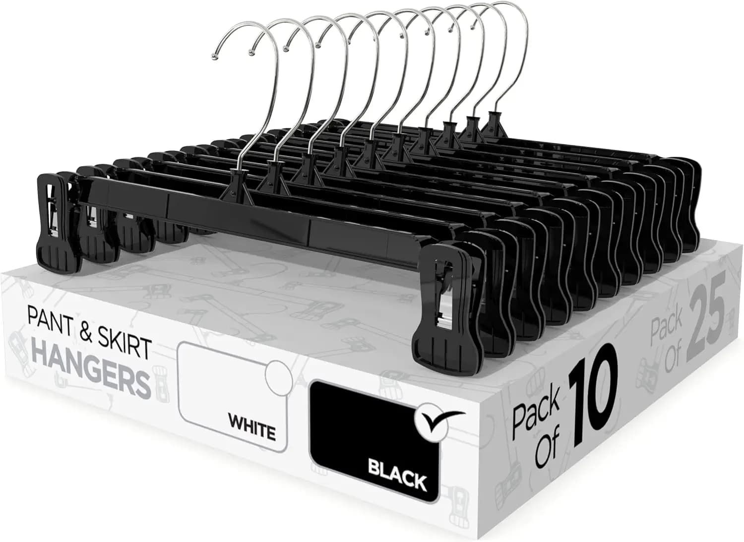 Sharpty Pant & Skirt Hangers - Appendiabiti da armadio per pantaloncini, camicie, jeans, vestiti, pantaloni, cappotti, indumenti e altro ancora - Durevoli, salvaspazio e antiscivolo, neri - Confezione da 10