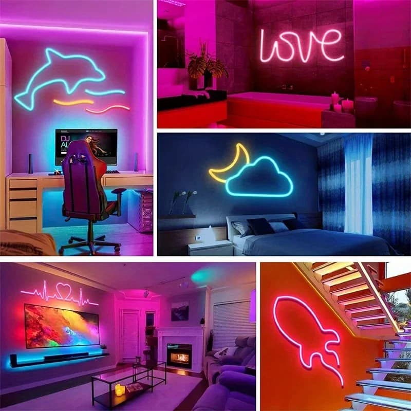 USB Flexible RGB Neon LED Strip Light Color Changing Rope Light with Remote Control for Bedroom Gaming Room Party Indoor Decor