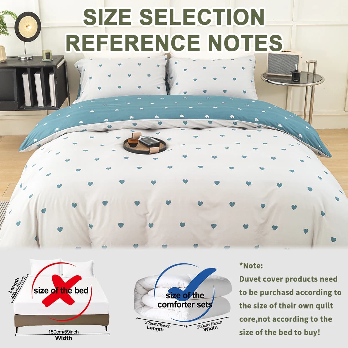 3pcs/set Small Heart Printed Duvet Cover Set(1 Duvet Cover & 2 Pillowcase）Soft And Skin-Friendly Duvet Cover Bedding Set For