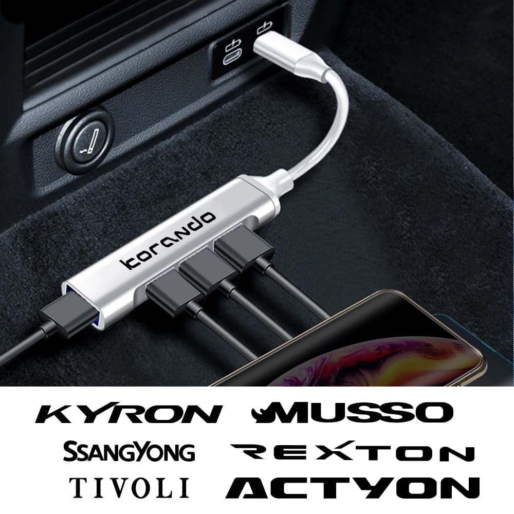 Docking station portatile 4 in 1 Adattatore hub USB C Tipo C Accessori auto per Ssangyong Korando Kyron Musso Rexton Tivoli Actyon