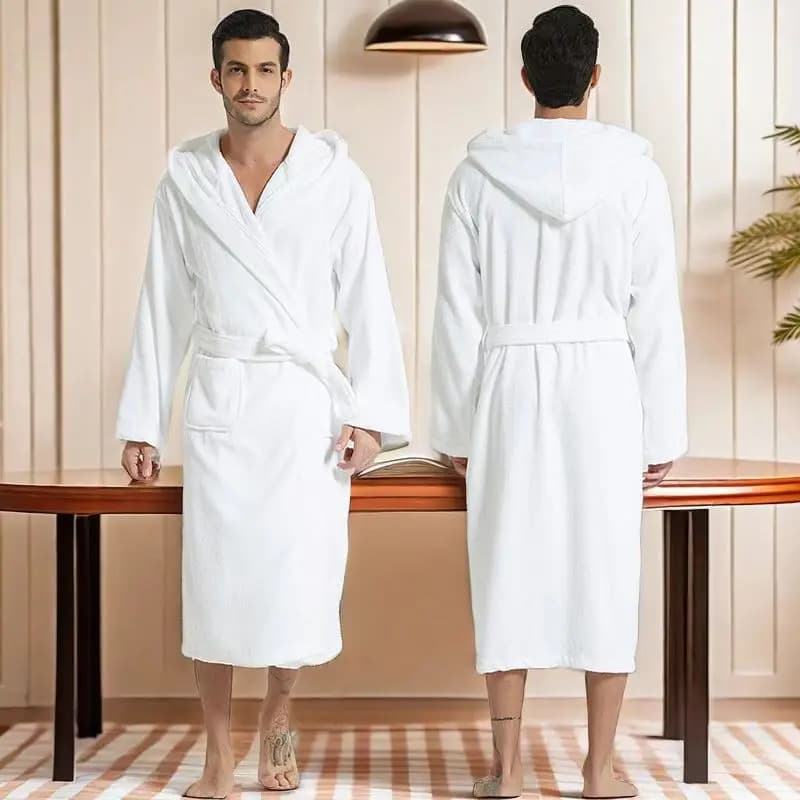 100% men's hooded cotton bathrobe long towel large towel and high male towel robe in sponge night robe