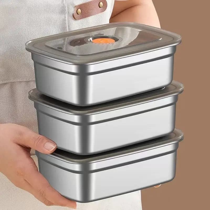 Portapranzo in acciaio inossidabile con coperchio sigillato, coperchio con chiusura di stoccaggio ispessito, scatola per la conservazione della freschezza del frigorifero, scatola diversa rettangolare