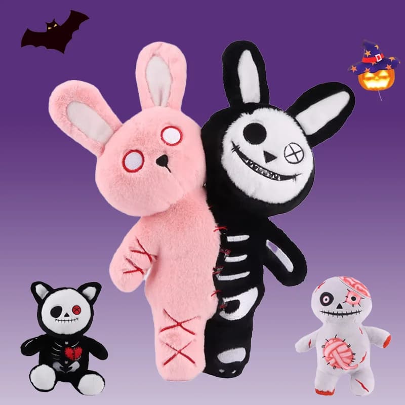 Peluche zucca a doppia testa di Halloween Teschio a doppia testa Coniglio Teschio horror Fantasma bianco Gatto zombie luminoso Regalo di Halloween