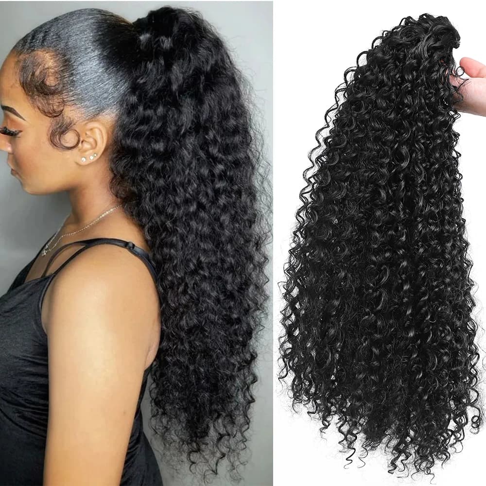 Long Riccia Horsetail Coil With Drawstring Afro Puff Hair Extensions Ricci Cribs Horsetail Suffici synthetic hair fake horsetail for women