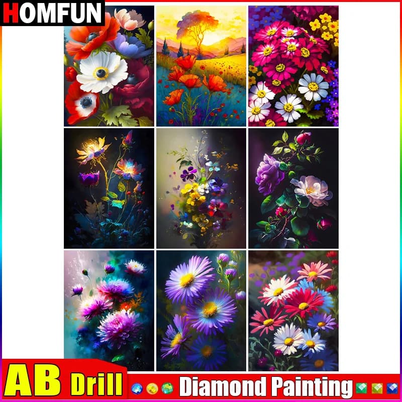 HOMFUN AB Diamond painting "Flowers Landscape" Full Square/Round Drill Wall Decor Inlaid Resin Embroidery Craft Cross stitch