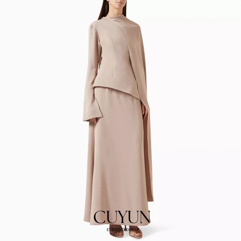 CUYUN personalizzato kaki modesto abito da ballo alla caviglia maniche lunghe elegante abito da cerimonia nuziale da donna saudita abbigliamento da ospite