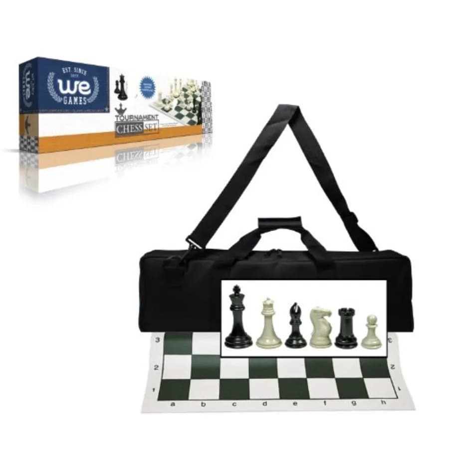 Set di scacchi da torneo premium con borsa in tela nera deluxe con pezzi degli scacchi Staunton super ponderati, ideali per competizioni