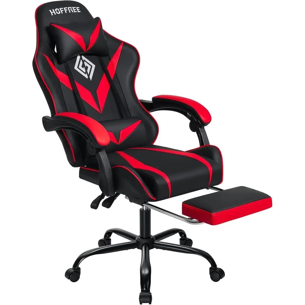 Sedia da Gaming Ergonomica con Massaggio, Poggiapiedi, Supporto Lombare, Braccioli Reclinabili e Regolabili - Rossa
