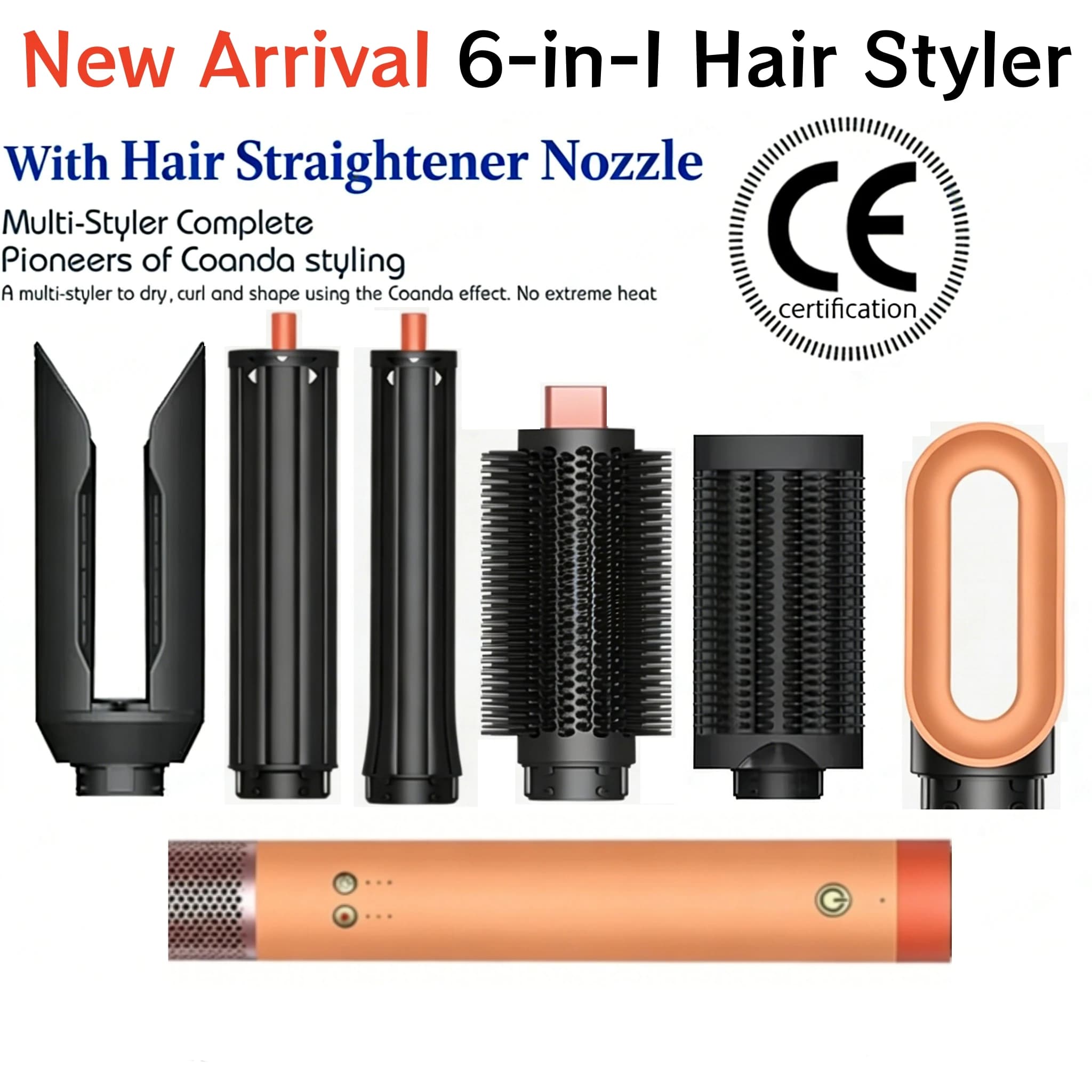 SenCiciMen 6-in-1 Multi Hair Styler, 1500W Hot Air Brush, Curling Iron & Dryer, Multifunctional Tool for Daily Hair Styling CE C