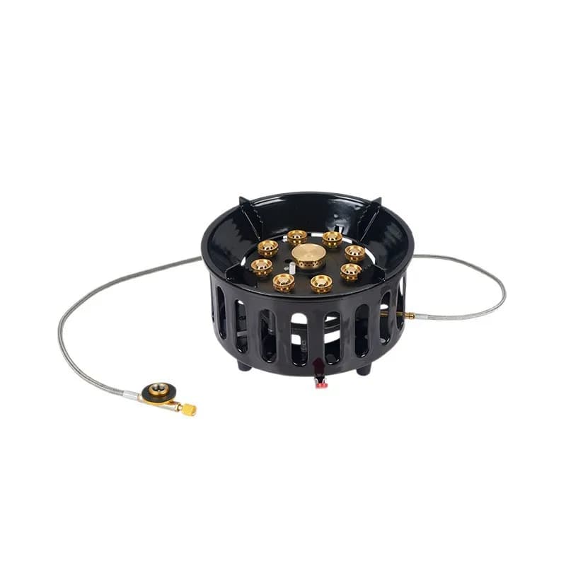 Fornello da Campeggio a 9 Fuochi da 2100W ad Alta Potenza, Bruciatore a Gas Portatile per Turisti con Fiamma Forte, Antivento, Accensione Elettronica, Attrezzatura da Campeggio