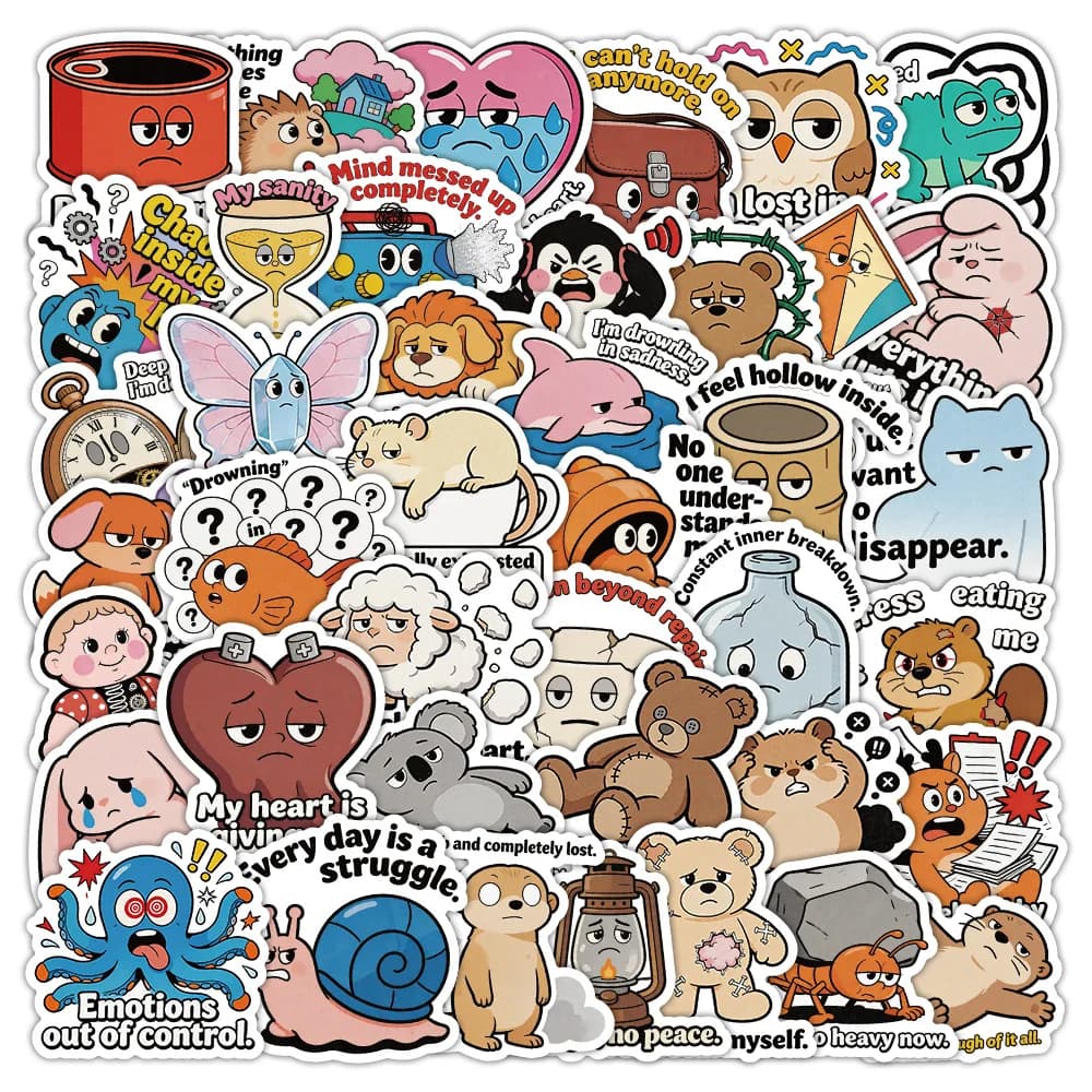 50-100PCS Cartoon Mental Collapse Stickers Graffiti Decoration Helmets Stationery Notebook Rewards Skateboard Water Cup Stickers