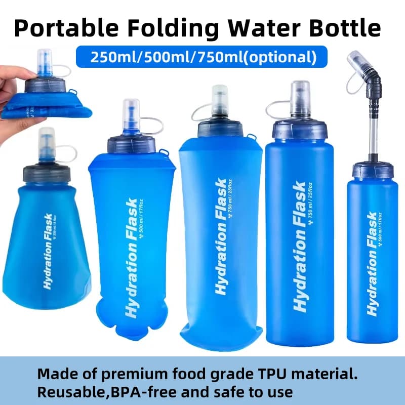 250ml 500ml 750ml Bottiglia d'acqua pieghevole portatile Sport all'aria aperta Boccetta morbida pieghevole TPU per ciclismo Corsa in campeggio Viaggi