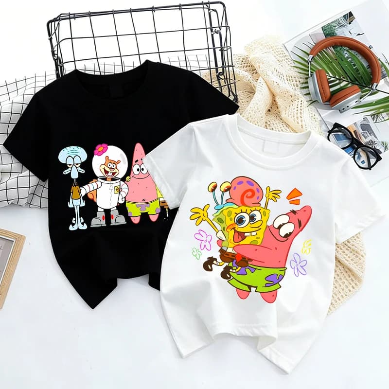Maglietta di SpongeBob per Bambini, T-shirt in Cotone per Ragazzi e Ragazze, Abbigliamento Casual a Maniche Corte, Regalo per Bambini